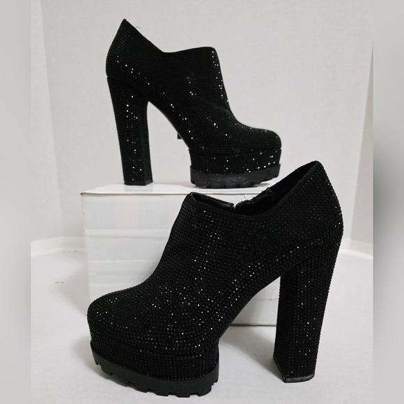 Jessica Simpson Black Sparkly Heeled Booties - Picture 1 of 13